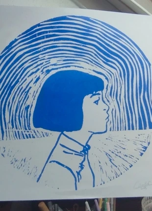 Linogravure femme japonaise perfil blue, marca: Cecilia Carrión print, estado: Muy bueno, 14,00 €, 15,40 € Protección al comprador Pro incluida
