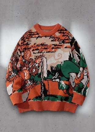 Pull d'hiver Y2K Style Old School - Taille M - Art Motifs Abstraits - Orange Vert - Coupe lose #29, état: Très bon état, taille: M, 44,90 €, 47,85 € Protection acheteurs incluse