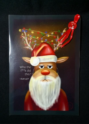 Handdrawn funny christmas poster (without frame) - rudolph (rude-olph), merk: Handgemaakt, staat: Nieuw met prijskaartje, € 4,95, € 5,90 inclusief Kopersbescherming