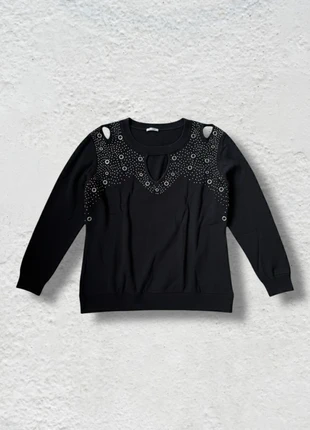 Maglione Nero Borchie Strass Spalle Cut-Out Elegante, marca: Fiorella Rubino, estado: Muito bom, tamanho: XL / 42 / 14, €6.00, €7.00 inclui Proteção do Comprador