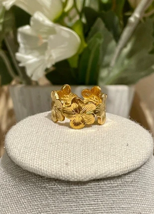 Bague dorée acier inoxydable – fleurs ajourées – style romantique et tendance, brand: Tendance, condition: Very good, size: Adjustable, €8.90, €10.05 includes Buyer Protection Pro
