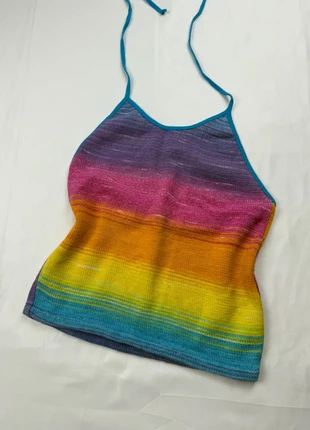 Débardeur multicolor rayé pull knitted dos nu backless halter cami top stretchy y2k vintage haut, condizioni: Ottime, taglia: S / IT 40 / EU 36, €22.00, €23.80 include la Protezione acquisti Pro
