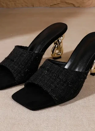 Mules noires femme à talons dorés – Chaussures élégantes et tendance, marca: Belle, estado: Novo com etiquetas, tamanho: Outro, €22.00, €23.80 inclui Proteção do Comprador