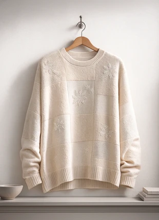 Crème gebreide trui met borduursels – warme wintertrui maat 44/46, marke: Vintage Dressing, zustand: Gut, größe: XXL / 44 / 16, 12,00 €, 13,30 € inklusive Vinted-Käuferschutz