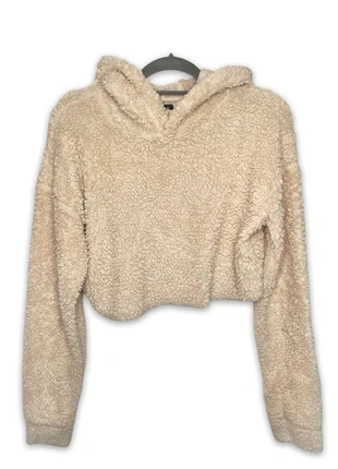 Y2K Cream Teddy Borg Cropped Hoodie, condition: Very good, size: M / UK 12-14, £10.00, £11.20 includes Buyer Protection