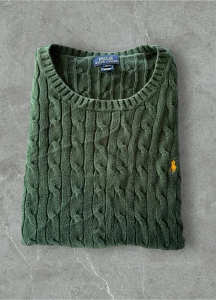 Cable Knit Sweater Pull torsadé tressé Ralph Lauren vert logo brodé jaune Taille XL enfant S adulte, brand: Ralph Lauren, condition: Very good, size: S, €40.00, €42.70 includes Buyer Protection Pro