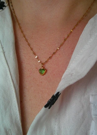 Petit coeur vert 🌟 collier acier inoxydable réglable ajustable doré, brand: acier inoxydable, condition: Very good, €8.00, €9.10 includes Buyer Protection Pro