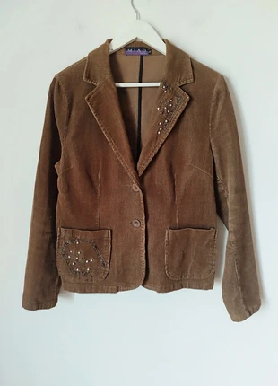 Blazer castanho bombazina bordado floral missangas 00s y2k vintage, marca: Vintage Dressing, estado: Bom, tamanho: L / 40 / 12, €6.00, €7.00 inclui Proteção do Comprador