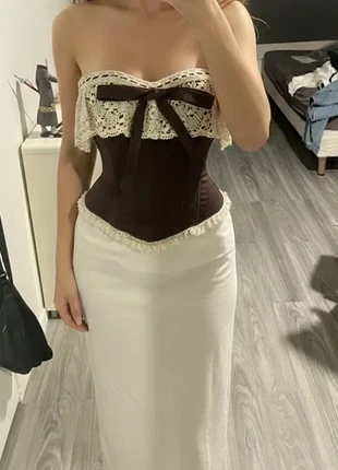 Haut Bustier Corset Dentelle & Velours Marron, marque: y2k, état: Très bon état, taille: M / 38 / 10, 35,00 €, 37,45 € Protection acheteurs incluse