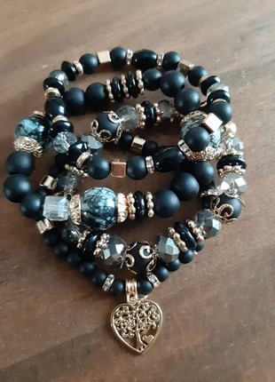 Ensemble Bracelets Noires Élastiques, Breloques Cœur, Cadeau Idéal, brand: boutique, condition: New without tags, €6.00, €7.00 includes Buyer Protection