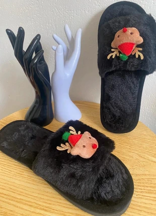 Chaussons pantoufles femme 42 noir motif cerf doux, état: Très bon état, taille: 42, 11,00 €, 12,25 € Protection acheteurs (Pro) incluse