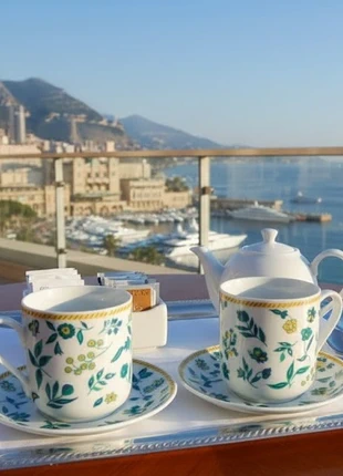 Duo de mugs tasse DPR vintage – décor fleuri bleu et vert – H9 x D7,5 cm – céramique de, brand: DPR, condizioni: Nuovo senza cartellino, €15.00, €16.45 include la Protezione acquisti