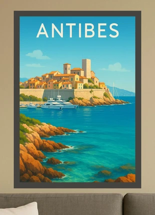 Affiche illustration « Antibes », état: Neuf sans étiquette, 6,00 €, 7,00 € Protection acheteurs (Pro) incluse