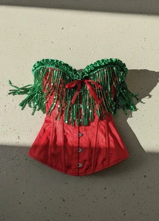 Corset Noël Rouge & Vert – Festif / Vintage / Scintillant / Hiver Enchanté, merk: Maison Dareléa, staat: Heel goed, maat: M / 38 / 10, € 49,90, € 53,10 inclusief Kopersbescherming Pro