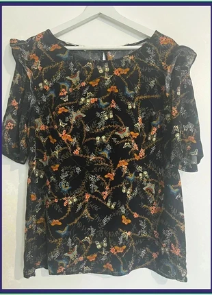 🦋 Blouse noire imprimé papillons et fleurs – chic et fluide, brand: Promod, condition: Very good, size: XL / 42 / 14, €9.00, €10.15 includes Buyer Protection