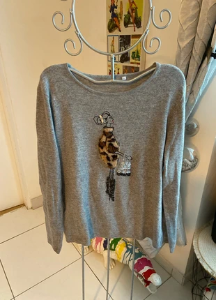 Magnifique pull gris femme fashion paillettes sequins fourrure guépard, marca: Magnifique, estado: Muito bom, tamanho: M / 38 / 10, €5.00, €5.95 inclui Proteção do Comprador
