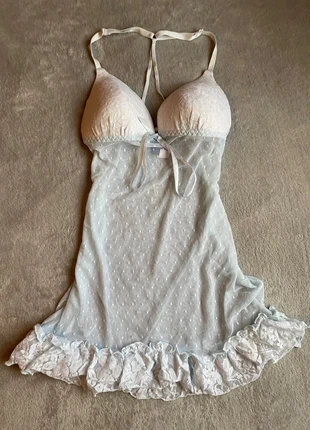 Baby blue y2k vintage mesh polka dot bustier frill cami, brand: Apt. 9, condition: Very good, size: S / UK 8-10, £24.00, £25.90 includes Buyer Protection