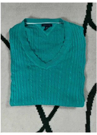 Pull torsadé Tommy Hilfiger Col V Taille L bleu turquoise vert Femme Women PULL385, merk: Tommy Hilfiger, staat: Heel goed, maat: L / 40 / 12, € 15,99, € 17,49 inclusief Kopersbescherming Pro