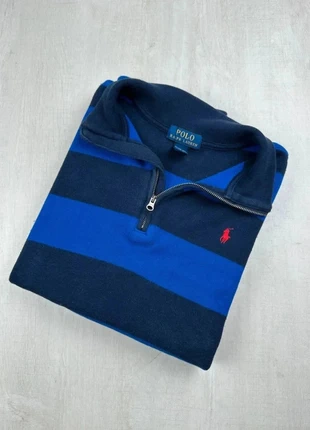 Pull col camionneur zippé Ralph Lauren bleu marine à rayures bleues logo rouge brodé XL enfant, marque: Ralph Lauren, état: Bon état, taille: XL, 35,00 €, 37,45 € Protection acheteurs (Pro) incluse