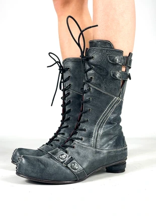 Grey Steampunk Echtleder Schnürstiefel - Größe 39, marque: Sonstiges, état: Très bon état, taille: 39, 60,00 €, 63,70 € Protection acheteurs incluse
