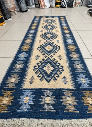 Desert Indigo Runner – 60x180cm Turkish Tribal Cotton Rug, condition: Like new, £14.00, £15.40 includes Buyer Protection Pro