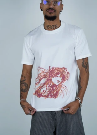 T-shirt blanc vintage Graphic Tee Evangelion Sketch Print, brand: y2k, condition: Very good, size: M, €35.00, €37.45 includes Buyer Protection