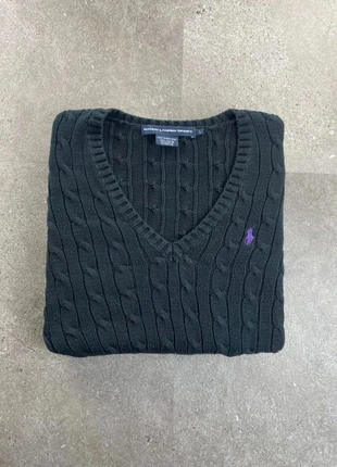 Sweat | pull torsadé/tressé col V polo Ralph Lauren noir logo brodé taille L 100% coton, brand: Ralph Lauren, condizioni: Ottime, taglia: L / IT 44 / EU 40, €41.00, €43.75 include la Protezione acquisti