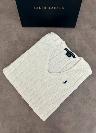 Pull col V Ralph Lauren blanc logo bleu marine femme taille M, marque: Ralph Lauren, état: Très bon état, taille: M / 38 / 10, 60,00 €, 63,70 € Protection acheteurs incluse