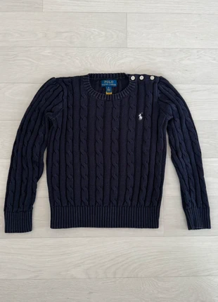 Pull torsadé Ralph Lauren fille 6 ans – bleu marine logo rose pâle avec boutons épaule, brand: Ralph Lauren, condition: Very good, size: 6 years / 116 cm, €30.00, €32.20 includes Buyer Protection Pro