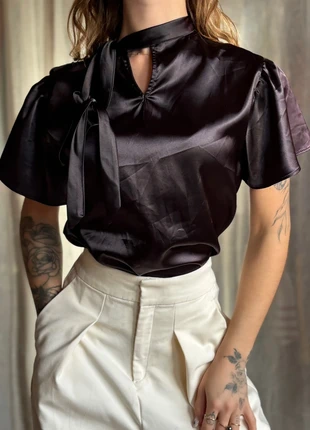 Top Vintage Satiné Noir Col Haut à Nouer Taille M / Vintage High-Neck Tie Top Size M, marque: Vintage Dressing, état: Très bon état, taille: M / 38 / 10, 17,50 €, 19,08 € Protection acheteurs (Pro) incluse