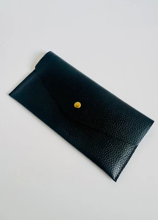 Black Pebbled Envelope-Style genuine Leather Wallet with Brass Stud, brand: NO LABEL, condition: New without tags, £10.50, £11.73 includes Buyer Protection Pro
