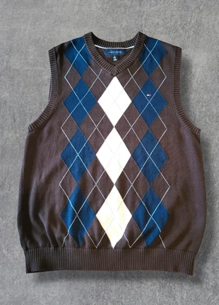 Pull sans manches homme Tommy Hilfiger marron et bleu col V 100% coton - M, marca: Tommy Hilfiger, estado: Muito bom, tamanho: M, €24.00, €25.90 inclui Proteção do Comprador