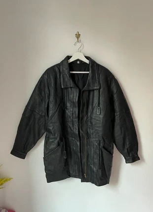 Abrigo largo PIEL 100% negro - Vintage - Real Leather, merk: Vintage Dressing, staat: Heel goed, maat: L, € 15,00, € 16,45 inclusief Kopersbescherming