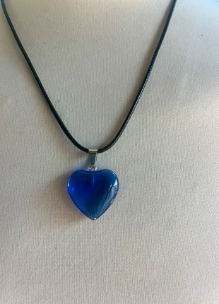 Idée cadeau 🎁 Collier femme neuf réglable 🌴 pendentif cœur bombé bleu foncé sur lien de cuir, brand: Boutique Individuelle, condition: New without tags, €3.00, €3.85 includes Buyer Protection