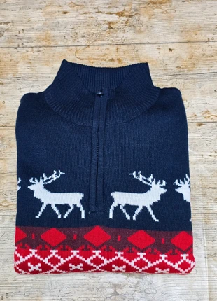 pull de noël noel homme bleu marine rouge blanc 1/4 zip rennes – Taille XL taille petit - L #P48, état: Très bon état, taille: L, 20,00 €, 21,70 € Protection acheteurs (Pro) incluse