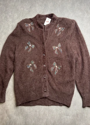 Gilet en laine et mohair avec broderie noeuds à paillette marron tout doux et chaud, état: Très bon état, taille: L / 40 / 12, 25,00 €, 26,95 € Protection acheteurs (Pro) incluse