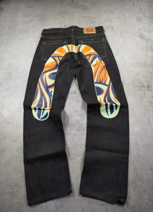 Pantalon de jeans noirs/ gris Evisu vintage 100% coton flicage flamme W34 L Homme, brand: Evisu, condition: Very good, size: L, €80.00, €84.70 includes Buyer Protection Pro
