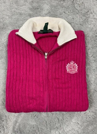 Veste gilet torsadé Ralph Lauren pour femme rose taille M logo brodé, brand: Lauren Ralph Lauren, condition: Very good, size: M / 38 / 10, €26.00, €28.00 includes Buyer Protection