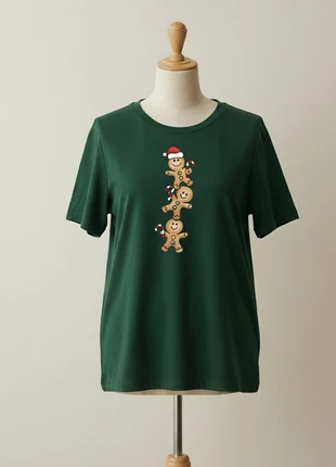 T-shirt Graphique Vert Forêt - Motifs Bonhommes en Pain d'Épices - Style Festif & Décontracté, marque: Merry Christmas, état: Très bon état, taille: S / 36 / 8, 24,00 €, 25,90 € Protection acheteurs incluse