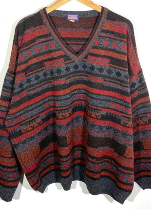 Pull Col V Motif Graphique Vintage 90’s (Laine Mixte), marque: Vintage Dressing, état: Très bon état, taille: XXL, 28,00 €, 30,10 € Protection acheteurs incluse