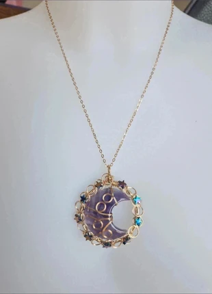 Collier fantaisie doré pendentif en agate en forme de lune, marque: Inconnu, état: Très bon état, 7,00 €, 8,05 € Protection acheteurs incluse