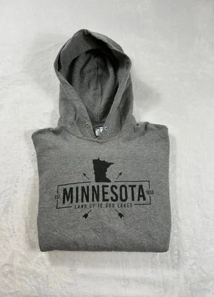Pull sweat à capuche hoodie universitaire Jerzees Minnesota - Taille L Homme - Gris logo noir, brand: Jerzees, condition: Good, size: L, €3.00, €3.85 includes Buyer Protection