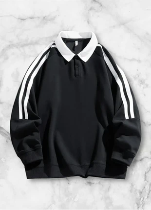 Pull noir col polo blanc à bandes blanches taille M style streetwear vintage sportif Y2K, marque: y2k, état: Très bon état, taille: M, 40,00 €, 42,70 € Protection acheteurs (Pro) incluse