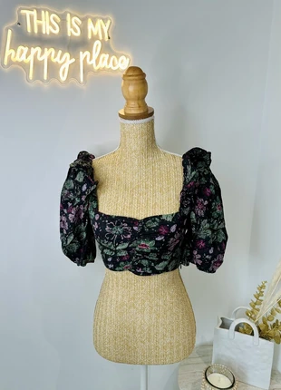 Blouse courte manches bouffantes fleurie noir taille XS ZARA, brand: Zara, condition: New with tags, size: XS / 34 / 6, €12.00, €13.30 includes Buyer Protection Pro