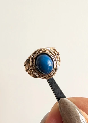 Vintage Gold Tone Ring with Blue Cabochon • Size P, brand: Vintage Dressing, condition: Very good, size: 18.1 mm / P½, £5.90, £6.90 includes Buyer Protection