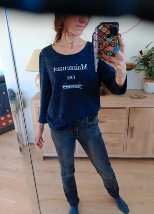 Pull leger femme xl bleu chiné message c88, brand: Je ne sais plus, condition: Very good, size: XL / 42 / 14, €4.00, €4.90 includes Buyer Protection