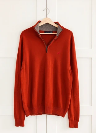 Nautica rode half-zip knit | XXL | Geborduurd logo | Casual classic sweater, merk: Nautica, staat: Heel goed, maat: XXL, € 25,00, € 26,95 inclusief Kopersbescherming