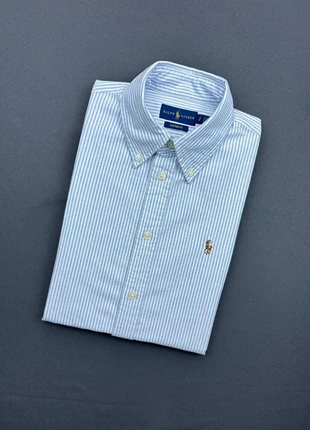 Chemise Femme - Custom Fit - Rayures Blanches et Bleues - Logo brodé Marron Ralph Lauren - Taille S, marca: Ralph Lauren, estado: Nuevo sin etiquetas, tamaño: S / 36 / 8, 55,00 €, 58,45 € Protección al comprador Pro incluida