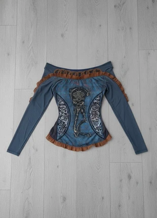 Haut gothique bleu motif baroque – Taille M, marque: Boutique Parisienne, état: Très bon état, taille: M / 38 / 10, 40,90 €, 43,65 € Protection acheteurs incluse