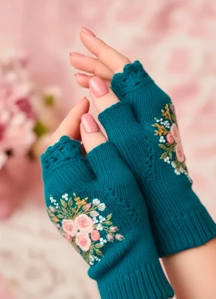 🌹 Vintage Romantic Floral Fingerless Mittens – 100% Cotton Hand Embroidery, marque: Les Pépites de Luline, état: Neuf sans étiquette, taille: Taille unique, 40,00 €, 42,70 € Protection acheteurs incluse